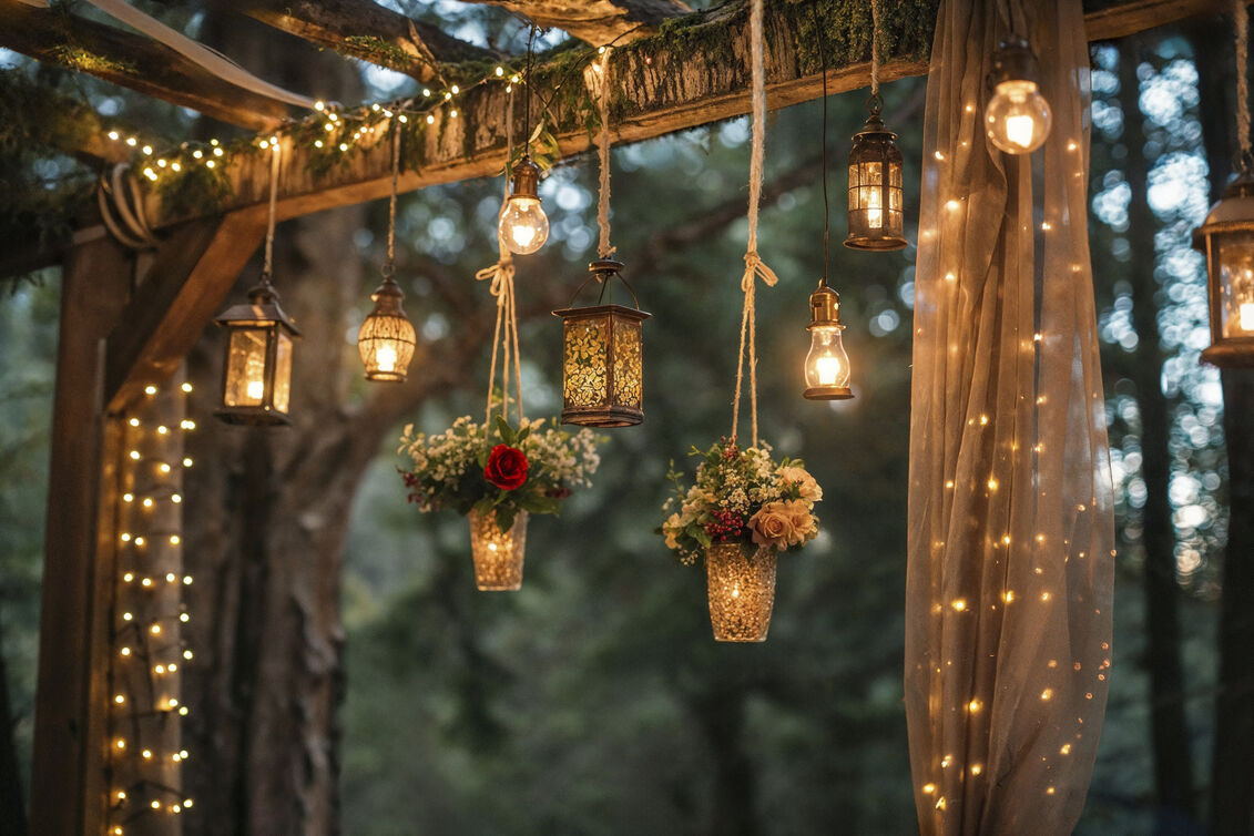 Mason jar solar lights hanging outdoors